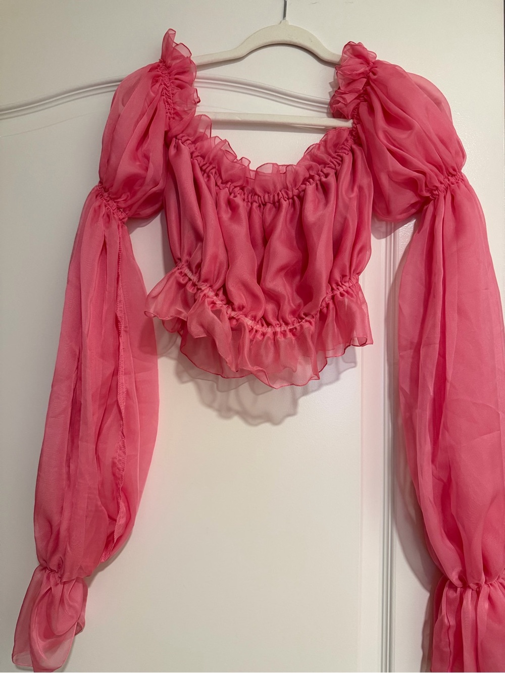 Women's Pink Sheer Ruffle Crop Top